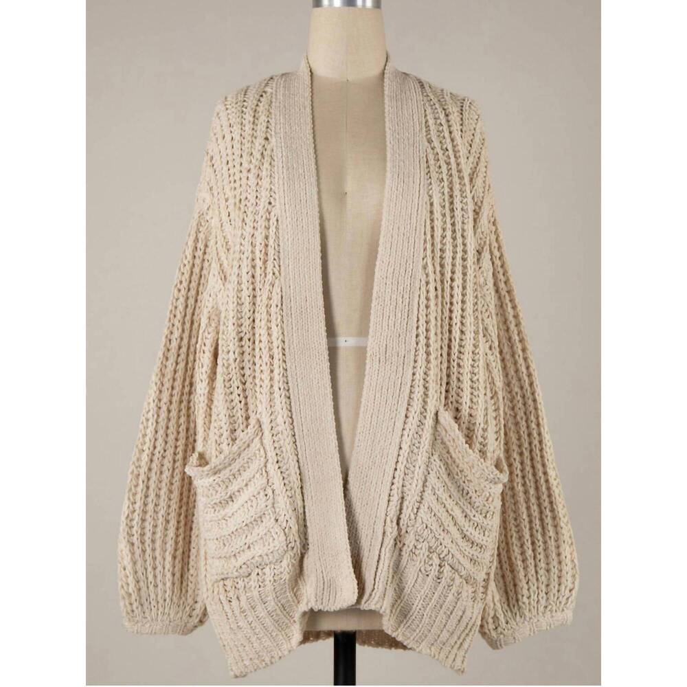 Miracle Cream Open-Front Chunky Knit Cardigan